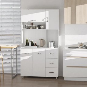 Armário de Arrumação Alto com 4 Portas Prateleiras Ajustáveis para Sala de Estar 100x39,5x183,5 cm Branco