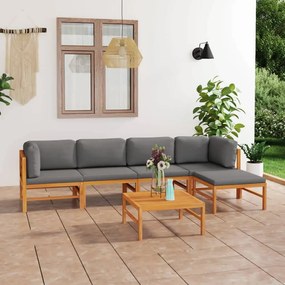 vidaXL 6 pcs conj. lounge jardim c/ almofadões cinzentos teca maciça