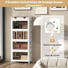 4 Caixas de arrumação de plástico empilháveis Recipientes de arrumação de plástico dobráveis com rodas, tampas e abertura magnética para armarios Bran
