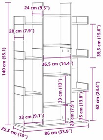 Estante de Livros vidaXL Preta em Carvalho 86x25,5x140 cm em Madeira d
