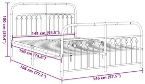 Estrutura de cama com cabeceira e pés 140x190 cm metal branco