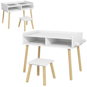 HOMCOM Conjunto de Mesa e Cadeira Infantil Mesa para Crianças com Bancada de Blocos de Construção e Rolo de Papel Cinza