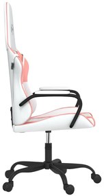 Cadeira gaming couro artificial branco e rosa