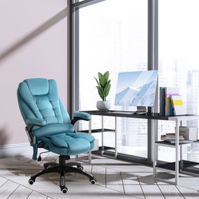 Cadeira de Escritório com 6 Pontos de Massagem Reclinável até 130° com Função de Aquecimento 68x72x110-120 cm Azul
