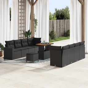 Conjunto de Sofá de Jardim vidaXL com 11 Peças e Almofadas Preto Ratta