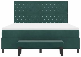 Cama Box Spring com Colchão e Banco Verde Escuro 180x200 cm Veludo