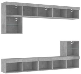 8 pcs móveis parede p/ TV c/ LEDs deriv. madeira cinza cimento