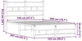 Estrutura de cama sem colchão 120x200cm metal carvalho castanho