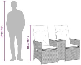 Sofá de jardim reclinável 2 lugares com mesa vime PE bege