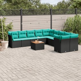 vidaXL 11 pcs conjunto sofás de jardim c/ almofadões vime PE preto