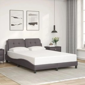 Estrutura cama c/ luzes LED 140x190 cm couro artificial cinza