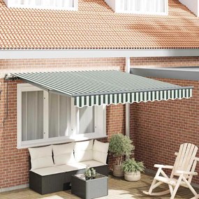 vidaXL Toldo Manual Verde e branco 300 x 250 cm Poliéster e metal