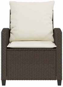 4 pcs conjunto sofás de jardim c/ almofadões vime PE castanho
