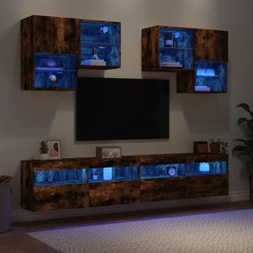 vidaXL 6 pcs conj. móveis de parede p/ TV c/ luzes LED carvalho fumado