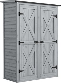Abrigo de Jardim de Madeira 115x53x156 cm Armário Exterior para Ferramentas com Portas Duplas Cinza