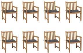 vidaXL Cadeiras de jardim c/ almofadões antracite 8 pcs teca maciça