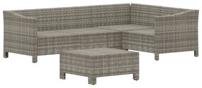 5 pcs conjunto lounge de jardim c/ almofadões vime PE cinzento