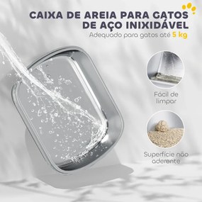 Caixa de Areia para Gatos em Aço Inoxidável L com Tampa Rebatível Pá Metálica Saco Desodorizante Fácil de Limpar Branco