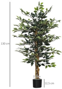 Ficus Artificial com Troncos 130 cm Planta Artificial com Vaso e 702 Folhas Realistas para Decoração de Sala de Estar Dormitório Ø15x130 cm Verde