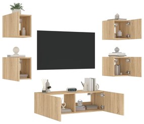 vidaXL 5 pcs móveis de parede para TV com luzes LED carvalho sonoma