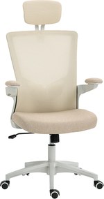 HOMCOM Cadeira de Escritório Ergonômica Poltrona de Escritório Apoios de Braço Rebatíveis Suporte Encosto de Cabeça 60x63x120 cm Bege | Aosom Portugal