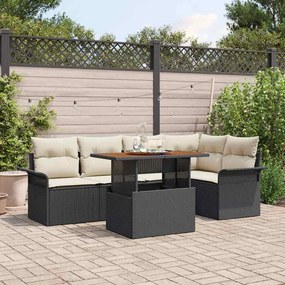 vidaXL Conjunto de Jantar de 6 Peças de Jardim com Almofadas Preto Rattan Acácia