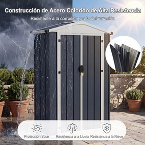 Abrigo de Jardim para Armazenamento, 126 x 41 x 185 cm, Estrutura em Metal Galvanizado, Cinzento