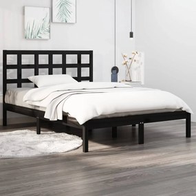 vidaXL Estrutura de cama casal 135x190 cm madeira maciça preto