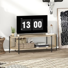 Móvel de TV Estilo Boémio Móvel de TV até 55 Polegadas com Detalhes em Corda de Papel e 2 Prateleiras Abertas 124x43,5x41 cm Madeira
