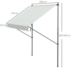 Toldo Portátil Retrátil com Manivela - 200x170x200-290cm - Creme