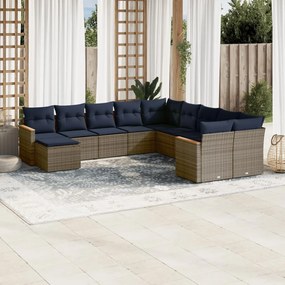 vidaXL 11 pcs conjunto sofás de jardim c/ almofadões vime PE cinzento