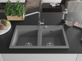 Mexen Hektor lava-loiça de granito com 2 cubas 800 x 480 mm, cinza, sifão cromado - 6521802000-71
