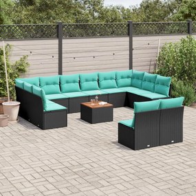 vidaXL 13 pcs conjunto de sofás de jardim com almofadões vime PE preto