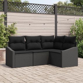 vidaXL Conjunto de Sofá de Jardim em 4 Peças com Almofadas Preto de Rattan Sintético