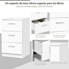 Mesa de cabeceira em madeira maciça com 3 gavetas de arrumação, estilo simples e elegante para sala ou quarto, 38 x 66 x 35 cm, branca