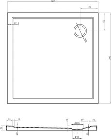 Mexen Flow base de chuveiro quadrada slim 120 x 120 cm, preto mate - 46S701212