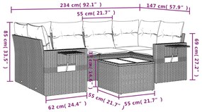 7 pcs conjunto de sofás p/ jardim com almofadões vime PE bege