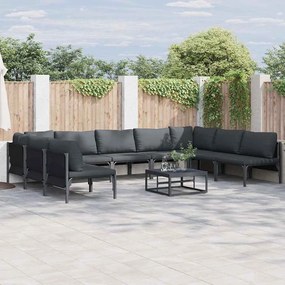 vidaXL Conjunto de Sofá de Jardim 9 pcs Cinzento-escuro Aço