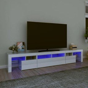 Móvel de TV com luzes LED 230x36,5x40 cm branco brilhante