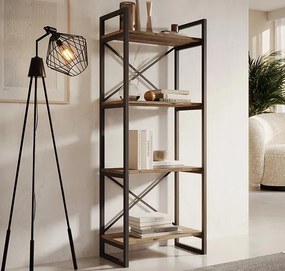 Estante Faro – 55x30x138 cm – Pinho Atlântico e Aço Preto – 4 Pratelei