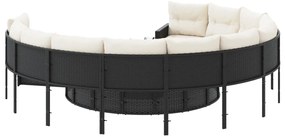 Sofá de jardim com mesa e almofadões redondo vime PE preto