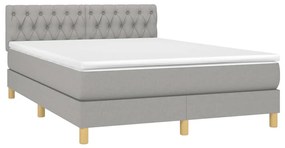 Cama box spring c/ colchão e LED 140x190 cm tecido cinza-claro