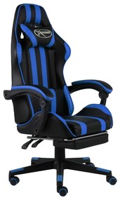 Cadeira estilo corrida c/ apoio pés couro artificial preto/azul