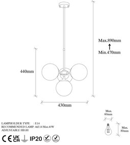Chandelier Akkas – Preto Antique Creme – 43 x 43 x 47-89 cm