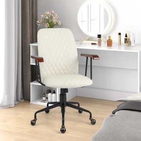 Cadeira giratória escritório de veludo com assento estofado com encosto de altura ajustável Bege