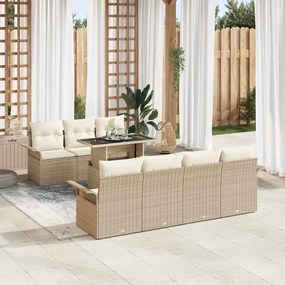 Conjunto de Sofás de Jardim vidaXL 8 Peças com Almofadas Bege de Rattan Poliéster