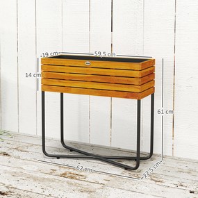 FLoreira com base retangular 62 x 22,5 x 61 cm, orifícios de drenagem, madeira de acácia, efeito de madeira natural