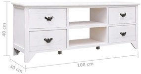 Móvel de TV 108x30x40 cm madeira paulownia maciça branco antigo