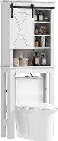 Móvel sobre Sanita com Porta de Correr Estilo Celeiro e 6 Compartimentos Móvel Casa de Banho Rústico 67x25x172 cm Branco