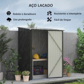 Abrigo de Jardim 1,34m² 161,5x94,5x196 cm Abrigo de Exterior de Aço Galvanizado com Porta e Fechadura Preto